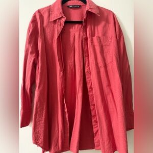 Zara Linen Coral Button Down Shirt